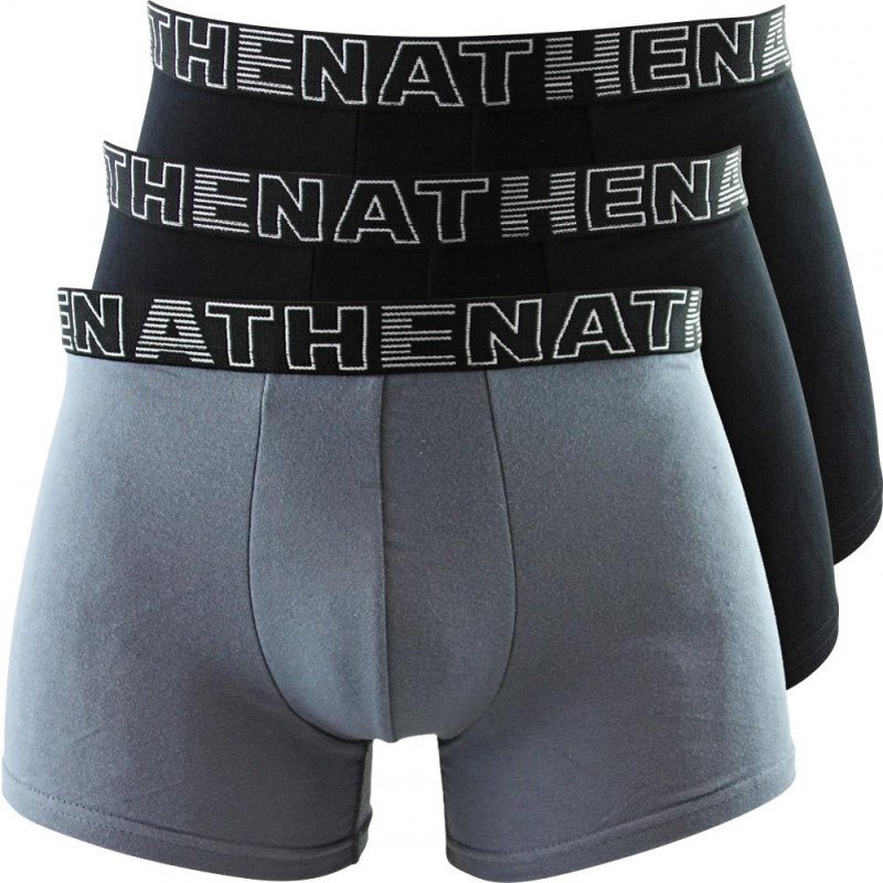 ATHENA Lot de 3 Boxers Homme Coton BASIC COLOR Noir Gris