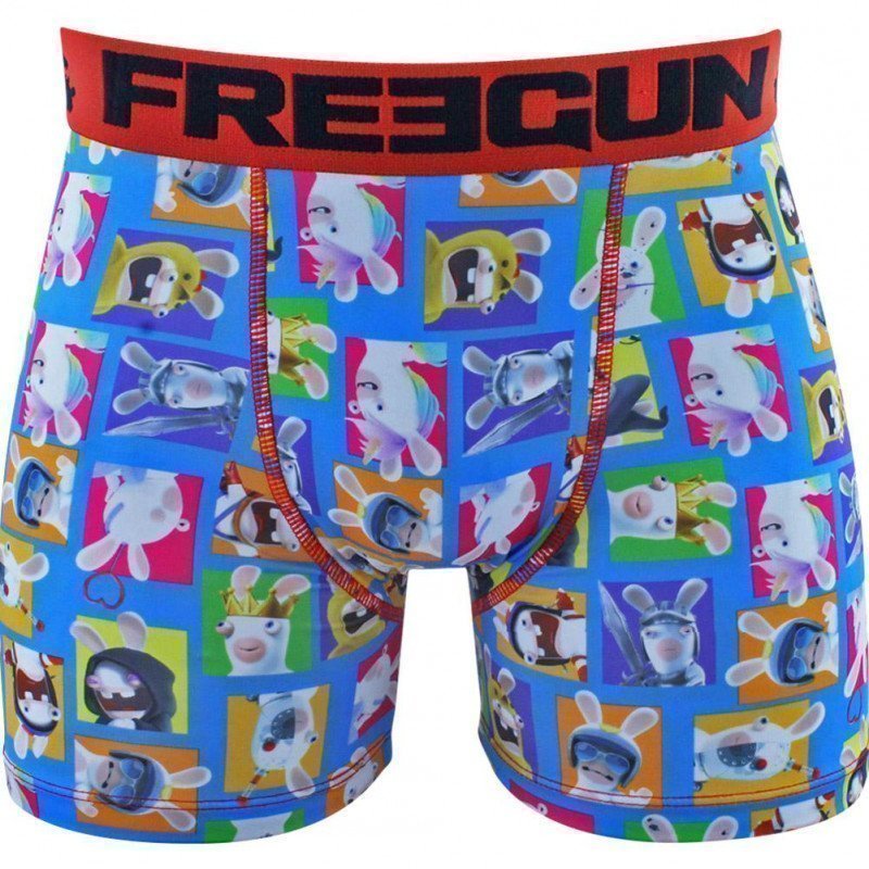 FREEGUN Boxer Homme Microfibre COL Ciel Multicolore LAPINS CRETINS