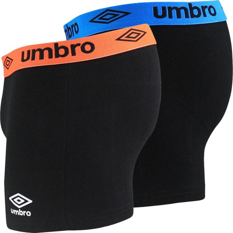 UMBRO Lot de 2 Boxers Homme Coton BCX2ASS3 Noir Orange Bleu