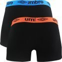 UMBRO Lot de 2 Boxers Homme Coton BCX2ASS3 Noir Orange Bleu