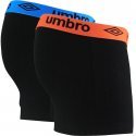 UMBRO Lot de 2 Boxers Homme Coton BCX2ASS3 Noir Orange Bleu