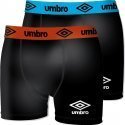 UMBRO Lot de 2 Boxers Homme Coton BCX2ASS3 Noir Orange Bleu