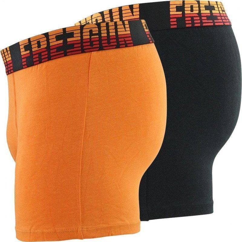 FREEGUN Lot de 2 Boxers Homme Coton BCX2ASS15 Orange Noir