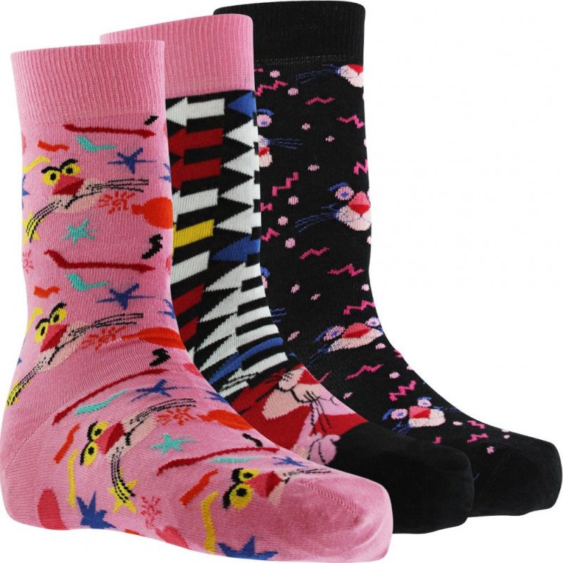 HAPPY SOCKS Coffret de 3 Chaussettes Mixte Coton PINKPANT Rose Noir  PANTHERE ROSE