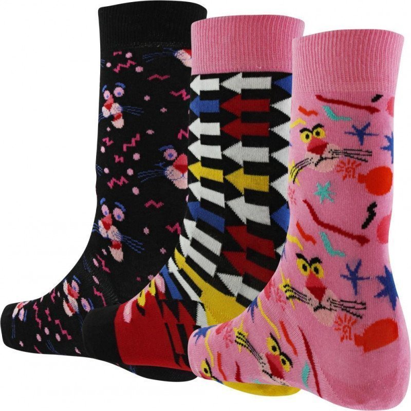 HAPPY SOCKS Coffret de 3 Chaussettes Mixte Coton PINKPANT Rose Noir  PANTHERE ROSE