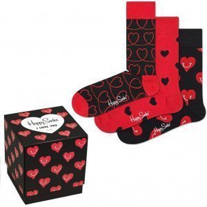HAPPY SOCKS Coffret 3 paires Chaussettes Coton ILOVEU Noir Rouge