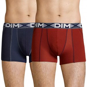 DIM 2 Boxers Homme Coton 3D FLEX AIR Rouge craie Bleu denim
