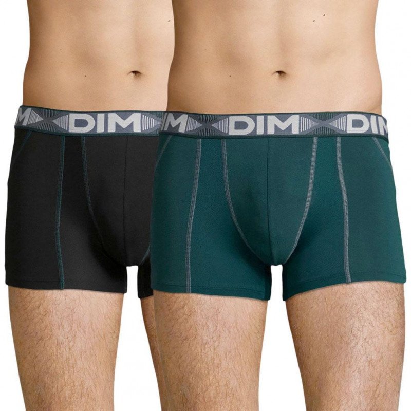 DIM Lot de 2 Boxers Homme Coton 3D FLEX AIR Vert pacific Noir