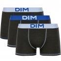 DIM Lot de 3 Boxers Homme Coton MIX AND COLORS Noir ceinture Bleu ciel Bleu azur