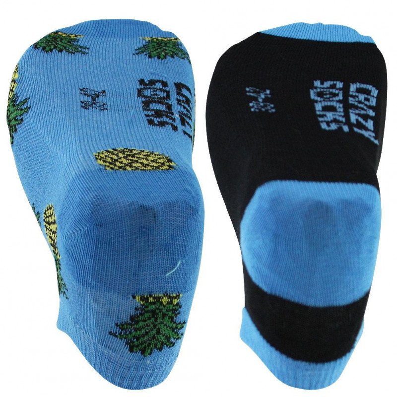 CRAZYSOCKS Lot de 2 paires de Socquettes Homme Coton Bio ANANAS Bleu Noir