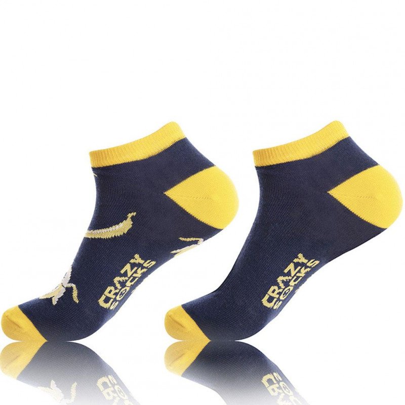 CRAZYSOCKS Lot de 2 paires de Socquettes Homme Coton Bio BANANE Marine Jaune