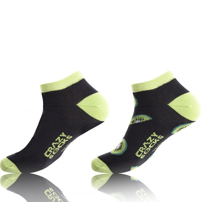 CRAZYSOCKS Lot de 2 paires de Socquettes Homme Coton Bio KIWI Noir Vert