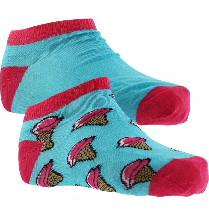 CRAZYSOCKS Lot de 2 paires de Socquettes Femme Coton Bio GLACES Bleu Rose