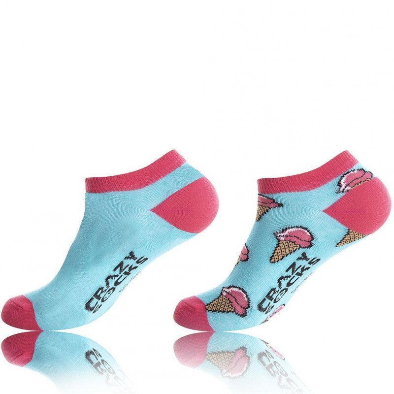 CRAZYSOCKS Lot de 2 paires de Socquettes Femme Coton Bio GLACES Bleu Rose