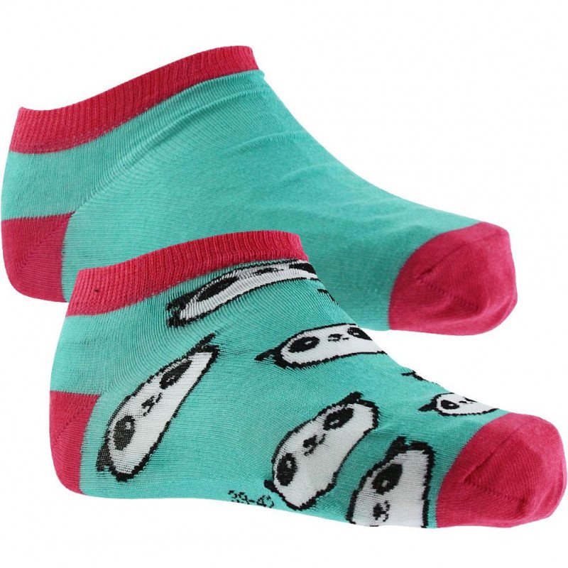 CRAZYSOCKS Lot de 2 paires de Socquettes Femme Coton Bio PANDA Vert Rose