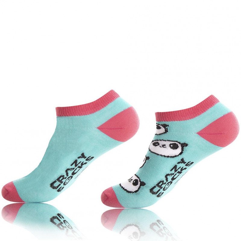 CRAZYSOCKS Lot de 2 paires de Socquettes Femme Coton Bio PANDA Vert Rose