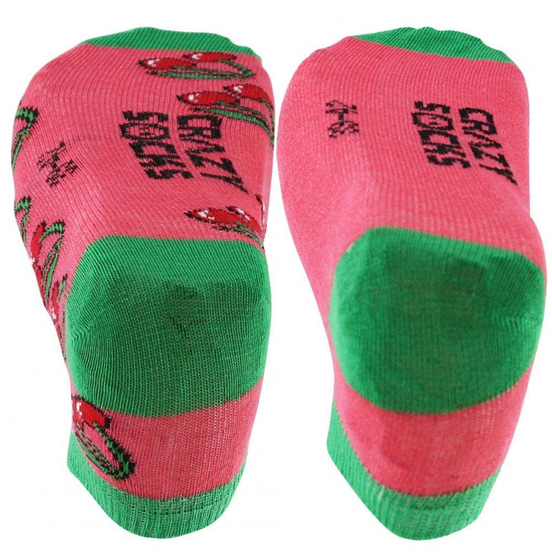 CRAZYSOCKS Lot de 2 paires de Socquettes Femme Coton Bio CERISE Rose Vert