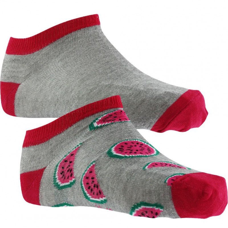 CRAZYSOCKS Lot de 2 paires de Socquettes Femme Coton Bio PASTEQUE Gris Rose