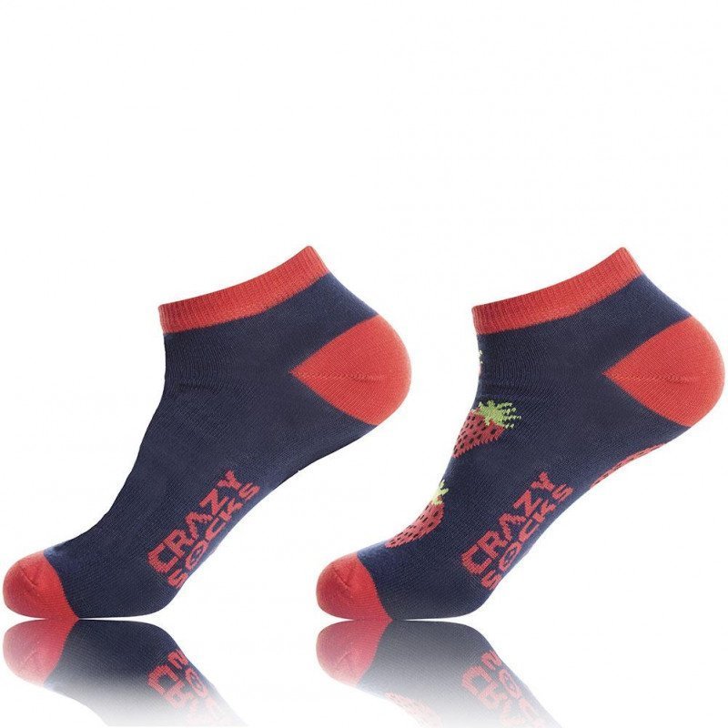 CRAZYSOCKS Lot de 2 paires de Socquettes Femme Coton Bio FRAISE Marine Rouge