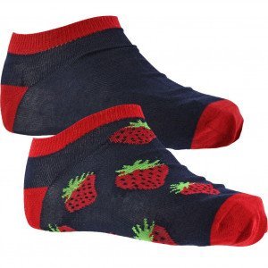 CRAZYSOCKS Lot de 2 paires de Socquettes Femme Coton Bio FRAISE Marine Rouge