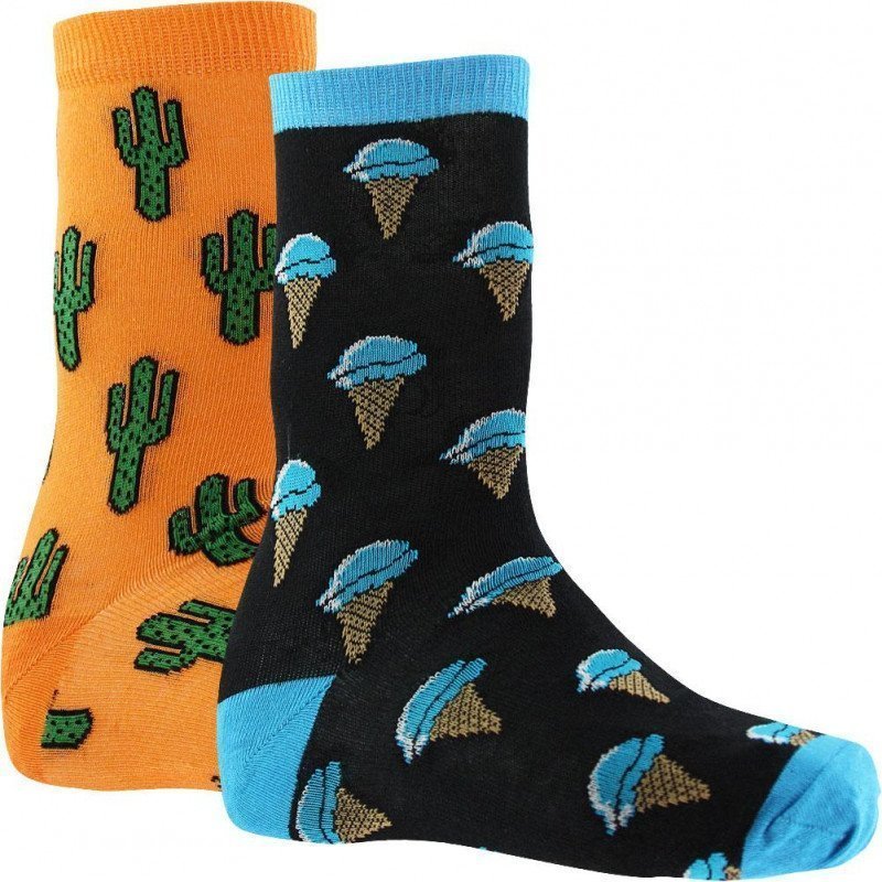 CRAZYSOCKS Lot de 2 paires de Chaussettes Homme Coton Bio CACTUS GLACE Orange Noir