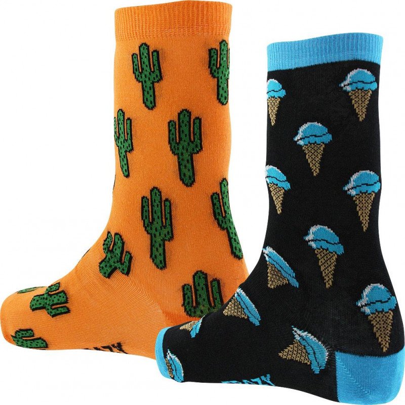 CRAZYSOCKS Lot de 2 paires de Chaussettes Homme Coton Bio CACTUS GLACE Orange Noir