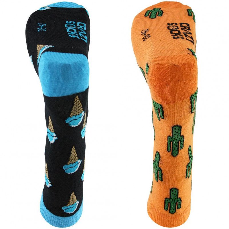 CRAZYSOCKS Lot de 2 paires de Chaussettes Homme Coton Bio CACTUS GLACE Orange Noir