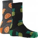 CRAZYSOCKS Lot de 2 paires de Chaussettes Homme Coton Bio ORANGE ANANAS Noir Gris