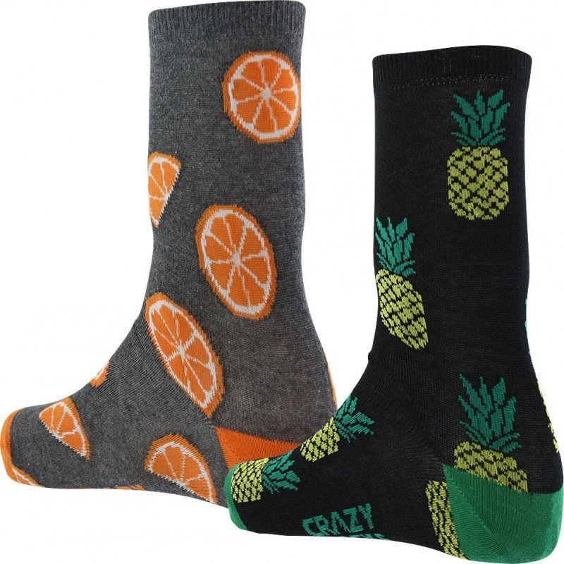 CRAZYSOCKS Lot de 2 paires de Chaussettes Homme Coton Bio ORANGE ANANAS Noir Gris