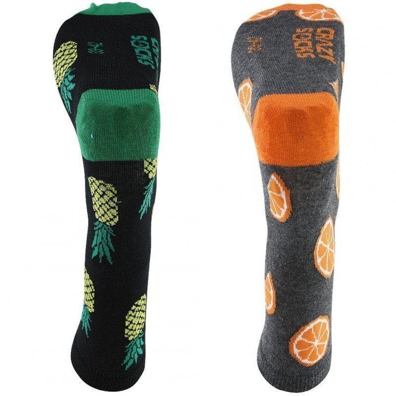 CRAZYSOCKS Lot de 2 paires de Chaussettes Homme Coton Bio ORANGE ANANAS Noir Gris