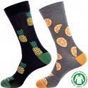 CRAZYSOCKS Lot de 2 paires de Chaussettes Homme Coton Bio ORANGE ANANAS Noir Gris