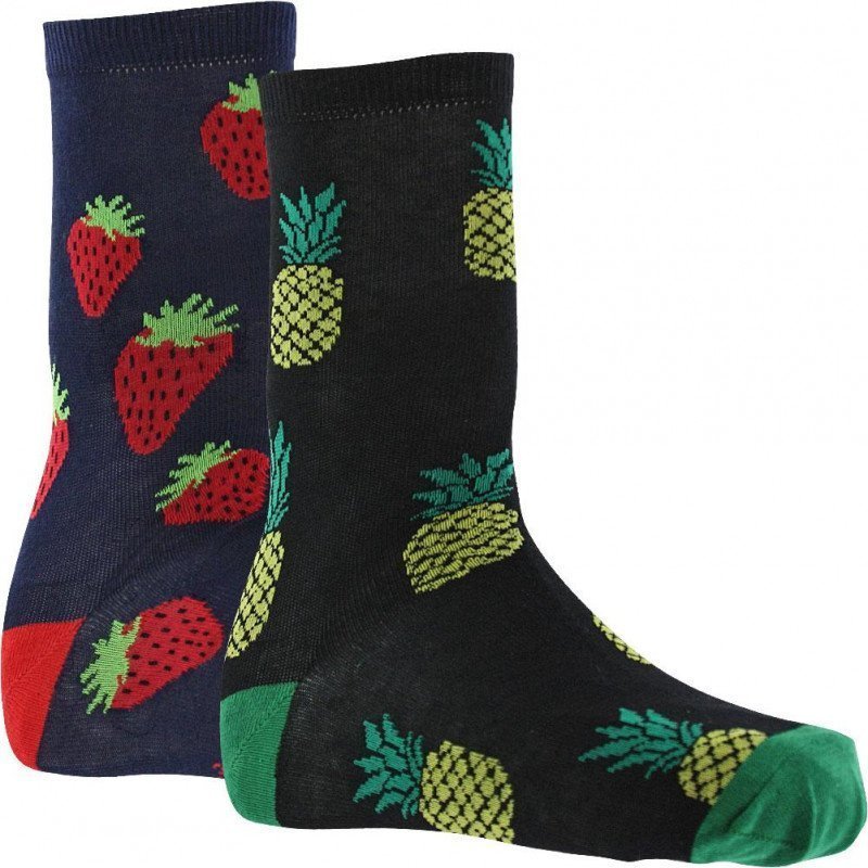 CRAZYSOCKS Lot de 2 paires de Chaussettes Homme Coton Bio FRAISE ANANAS Noir Marine