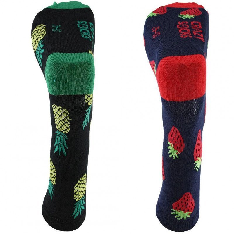 CRAZYSOCKS Lot de 2 paires de Chaussettes Homme Coton Bio FRAISE ANANAS Noir Marine