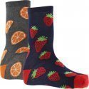 CRAZYSOCKS Lot de 2 paires de Chaussettes Homme Coton Bio FRAISE ORANGE Gris Marine