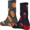 CRAZYSOCKS Lot de 2 paires de Chaussettes Homme Coton Bio FRAISE ORANGE Gris Marine