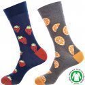 CRAZYSOCKS Lot de 2 paires de Chaussettes Homme Coton Bio FRAISE ORANGE Gris Marine