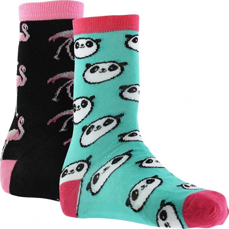 CRAZYSOCKS Lot de 2 paires de Chaussettes Femme Coton Bio PANDA FLAMAND Noir Vert