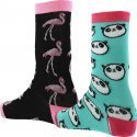 CRAZYSOCKS Lot de 2 paires de Chaussettes Femme Coton Bio PANDA FLAMAND Noir Vert