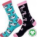 CRAZYSOCKS Lot de 2 paires de Chaussettes Femme Coton Bio PANDA FLAMAND Noir Vert