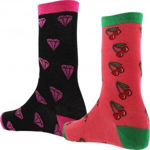 CRAZYSOCKS 2 paires Chaussettes Femme Bio DIAMANT CERISE Noir Ros