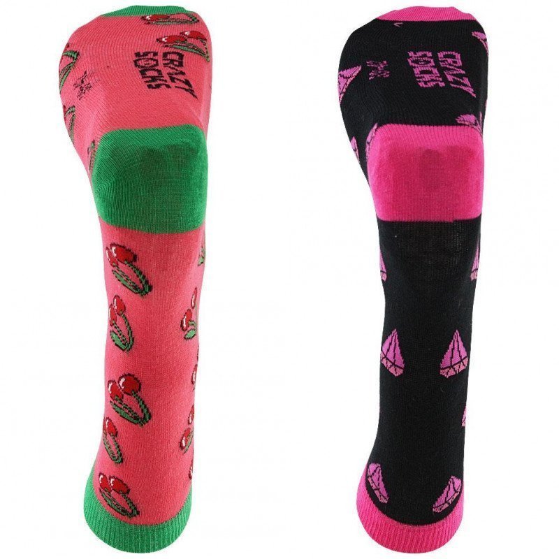 CRAZYSOCKS Lot de 2 paires de Chaussettes Femme Coton Bio DIAMANT CERISE Noir Rose