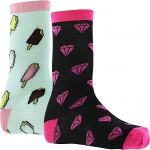 CRAZYSOCKS 2 paires Chaussettes Femme Bio DIAMANT GLACE Noir Bleu