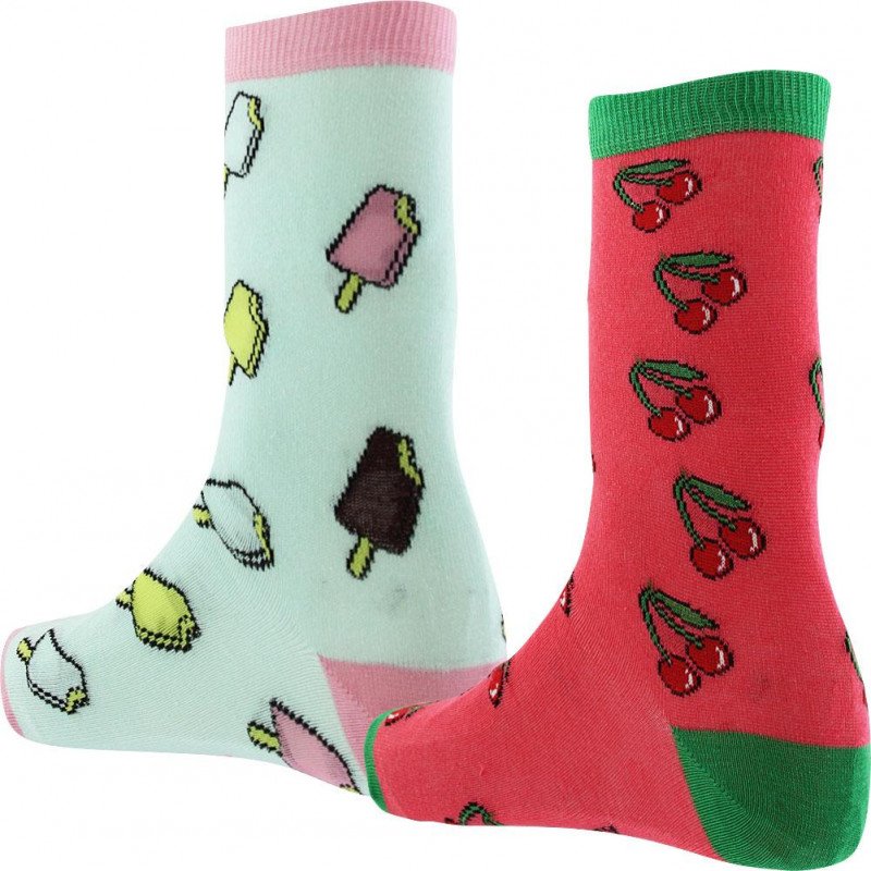 CRAZYSOCKS Lot de 2 paires de Chaussettes Femme Coton Bio CERISE GLACE Rose Bleu