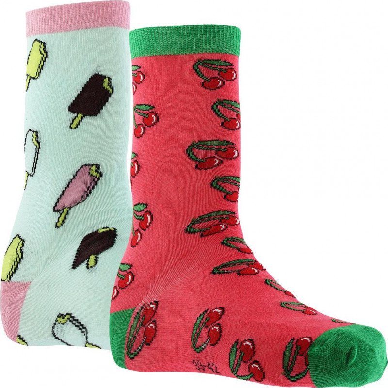 CRAZYSOCKS Lot de 2 paires de Chaussettes Femme Coton Bio CERISE GLACE Rose Bleu