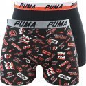 PUMA Lot de 2 Boxers Garçon Coton PRINT1948 Noir Rouge