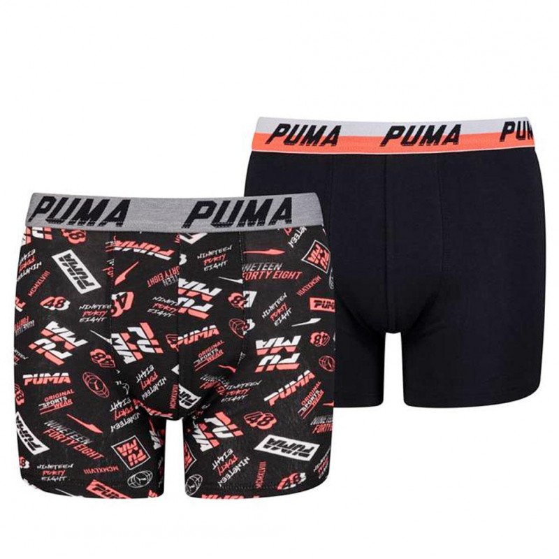 PUMA Lot de 2 Boxers Garçon Coton PRINT1948 Noir Rouge