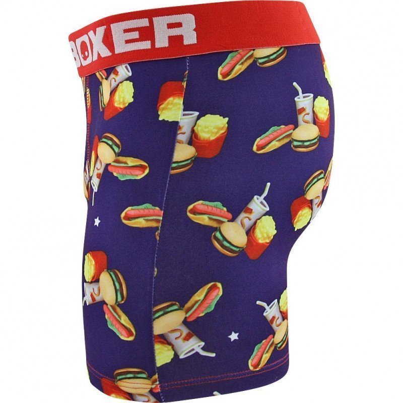 CRAZYBOXER Boxer Homme Microfibre FASTFOOD Marine Rouge