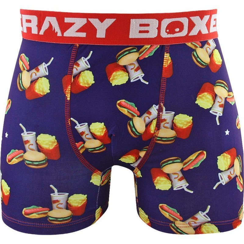 CRAZYBOXER Boxer Homme Microfibre FASTFOOD Marine Rouge