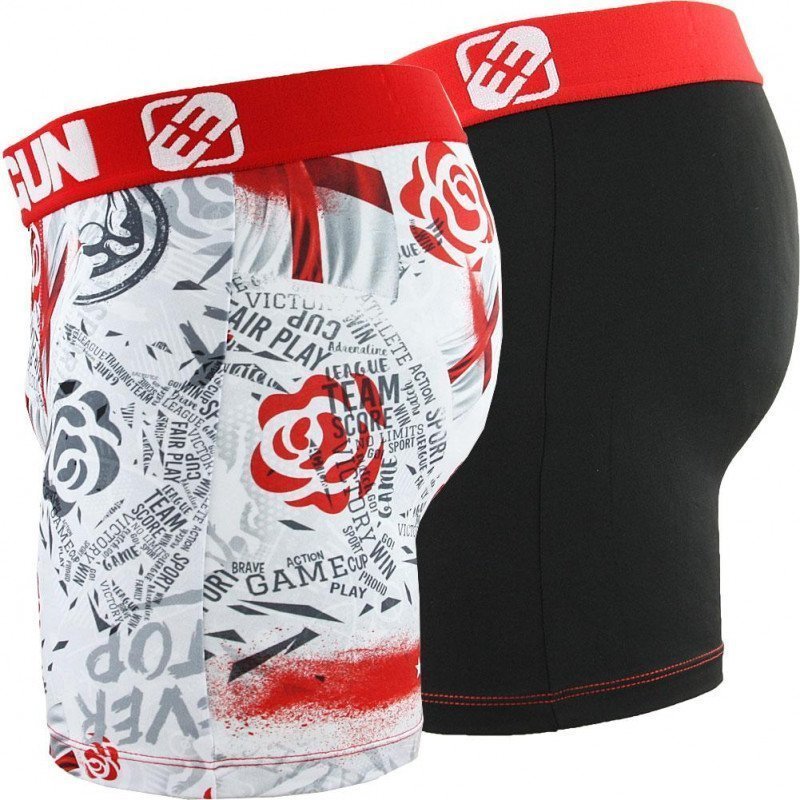 FREEGUN Lot de 2 Boxers Homme Microfibre ANG Blanc Rouge