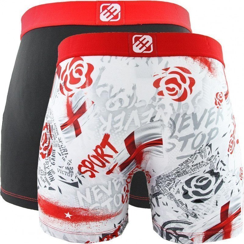 FREEGUN Lot de 2 Boxers Homme Microfibre ANG Blanc Rouge